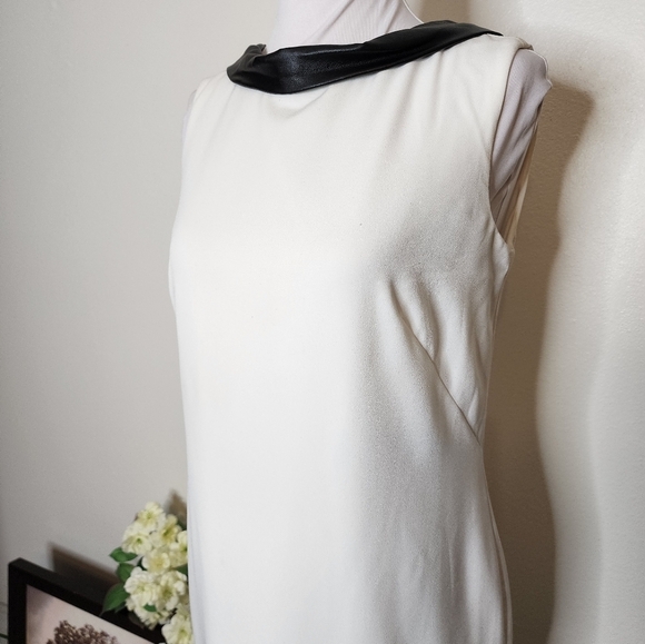 NEW Alexia Admor White Leather Band Collar Shift Dress Sleeveless Summer Luxury - Picture 12 of 13